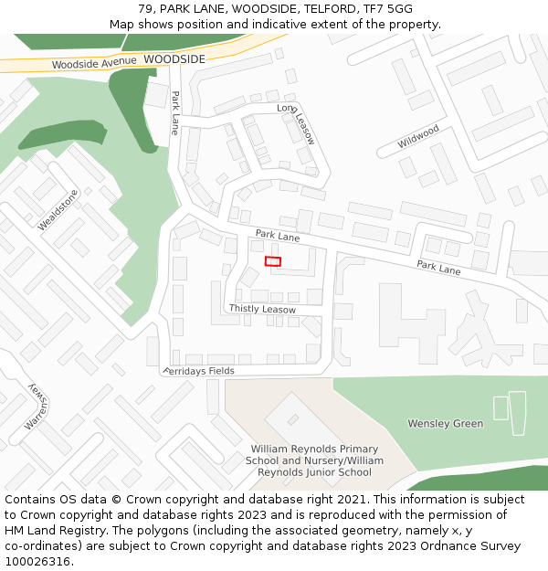 79, PARK LANE, WOODSIDE, TELFORD, TF7 5GG: Location map and indicative extent of plot