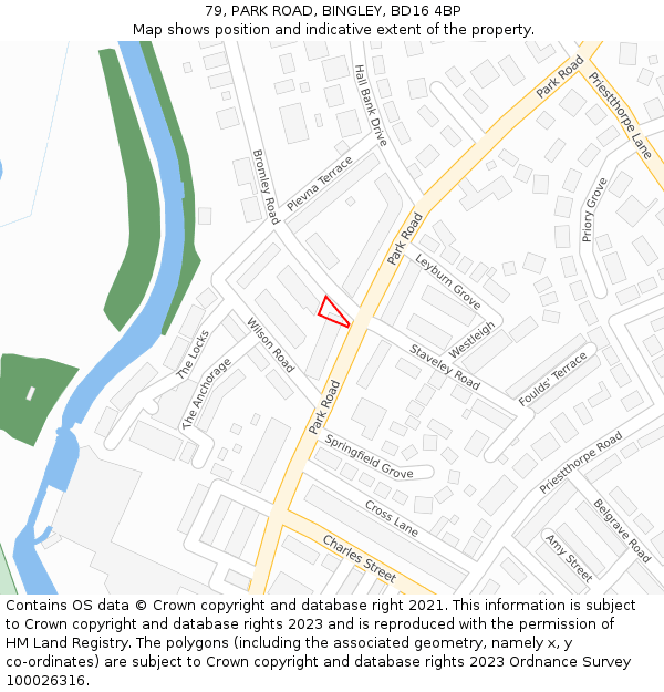 79, PARK ROAD, BINGLEY, BD16 4BP: Location map and indicative extent of plot