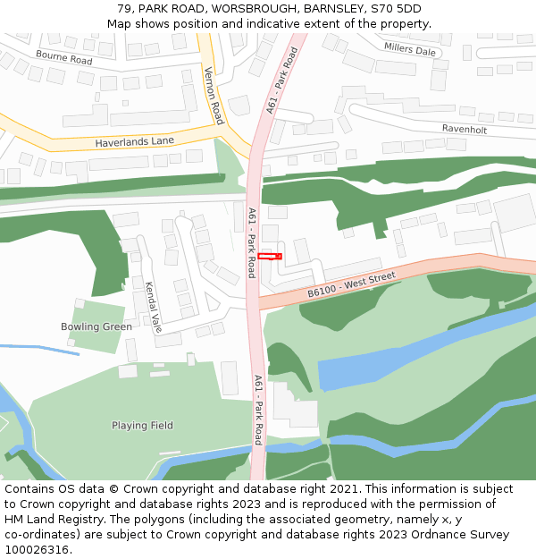 79, PARK ROAD, WORSBROUGH, BARNSLEY, S70 5DD: Location map and indicative extent of plot