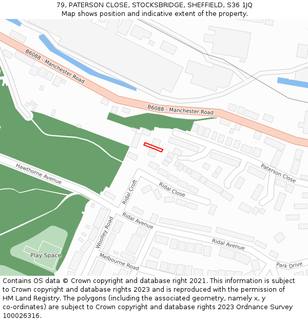 79, PATERSON CLOSE, STOCKSBRIDGE, SHEFFIELD, S36 1JQ: Location map and indicative extent of plot