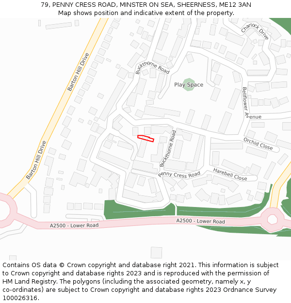 79, PENNY CRESS ROAD, MINSTER ON SEA, SHEERNESS, ME12 3AN: Location map and indicative extent of plot