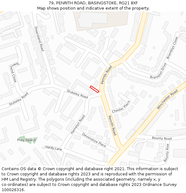 79, PENRITH ROAD, BASINGSTOKE, RG21 8XF: Location map and indicative extent of plot