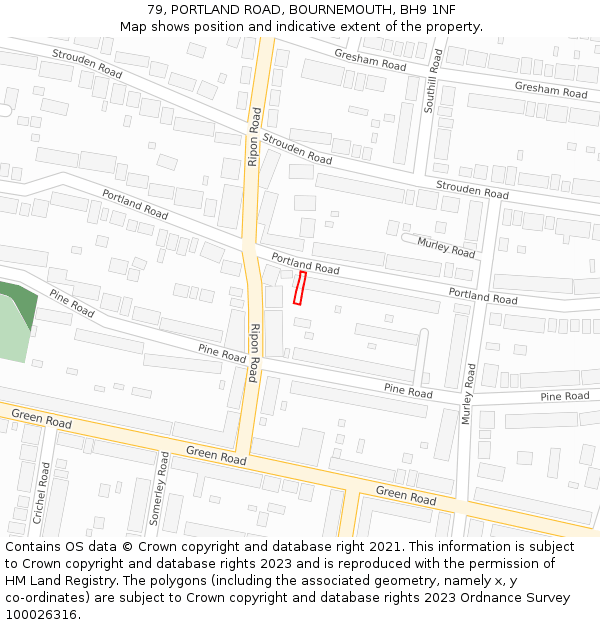79, PORTLAND ROAD, BOURNEMOUTH, BH9 1NF: Location map and indicative extent of plot