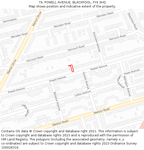 79, POWELL AVENUE, BLACKPOOL, FY4 3HQ: Location map and indicative extent of plot
