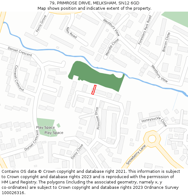 79, PRIMROSE DRIVE, MELKSHAM, SN12 6GD: Location map and indicative extent of plot