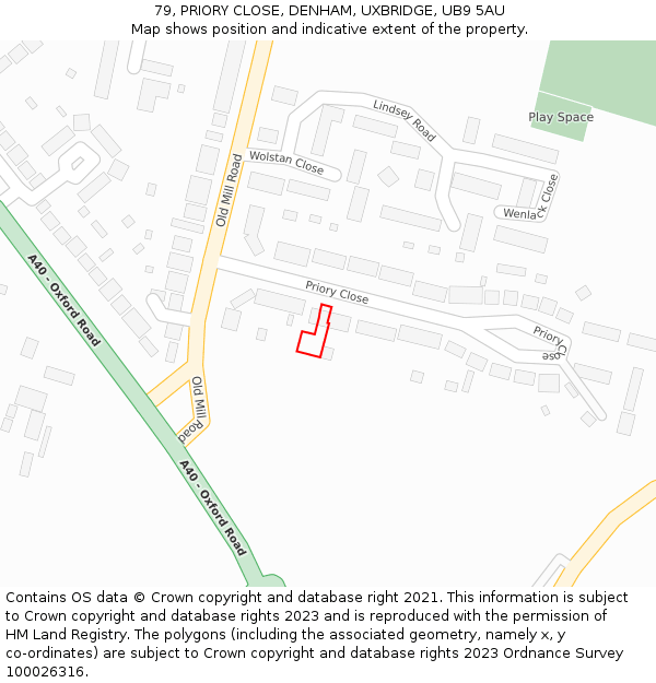 79, PRIORY CLOSE, DENHAM, UXBRIDGE, UB9 5AU: Location map and indicative extent of plot