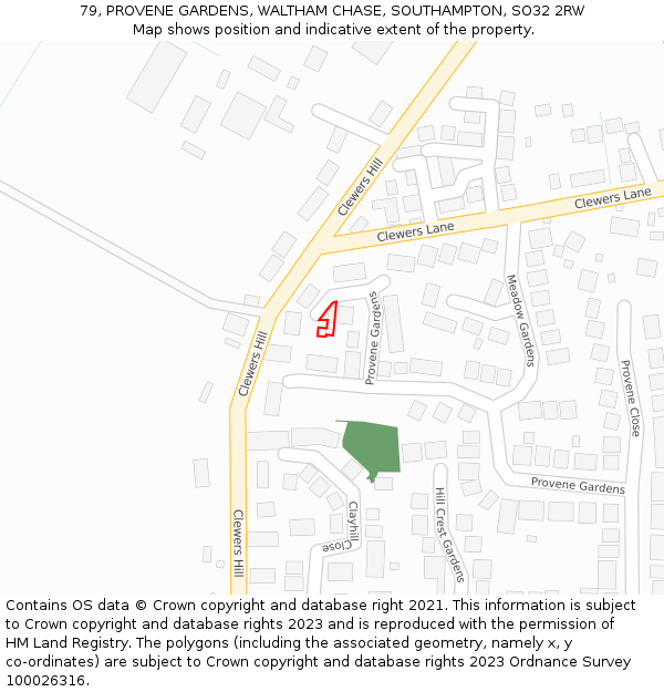 79, PROVENE GARDENS, WALTHAM CHASE, SOUTHAMPTON, SO32 2RW: Location map and indicative extent of plot