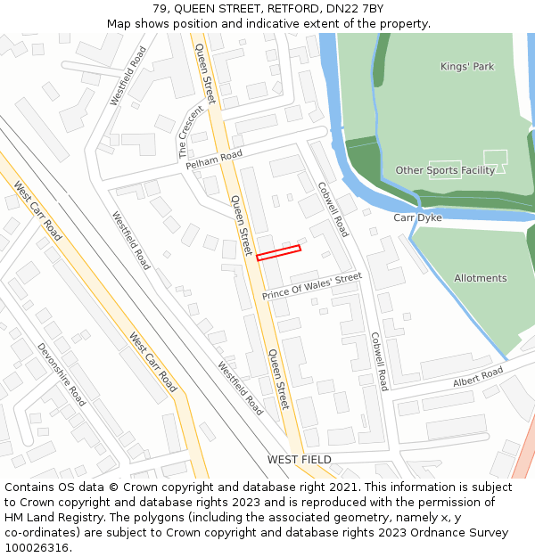 79, QUEEN STREET, RETFORD, DN22 7BY: Location map and indicative extent of plot