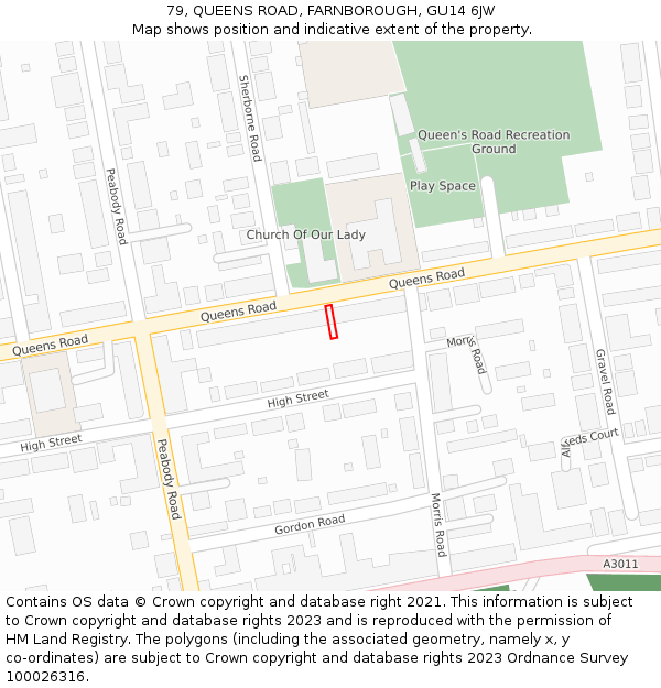 79, QUEENS ROAD, FARNBOROUGH, GU14 6JW: Location map and indicative extent of plot