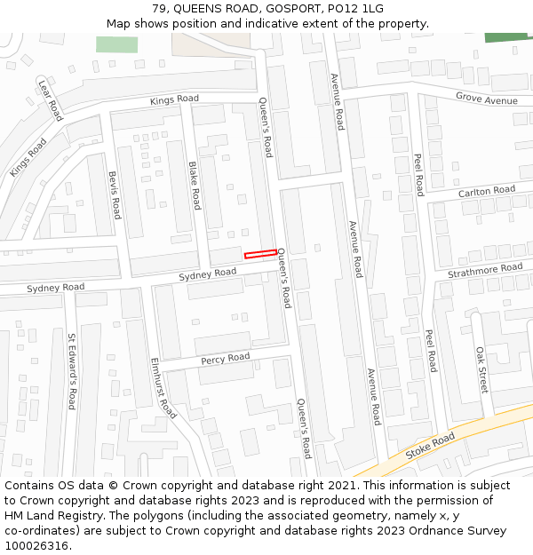 79, QUEENS ROAD, GOSPORT, PO12 1LG: Location map and indicative extent of plot