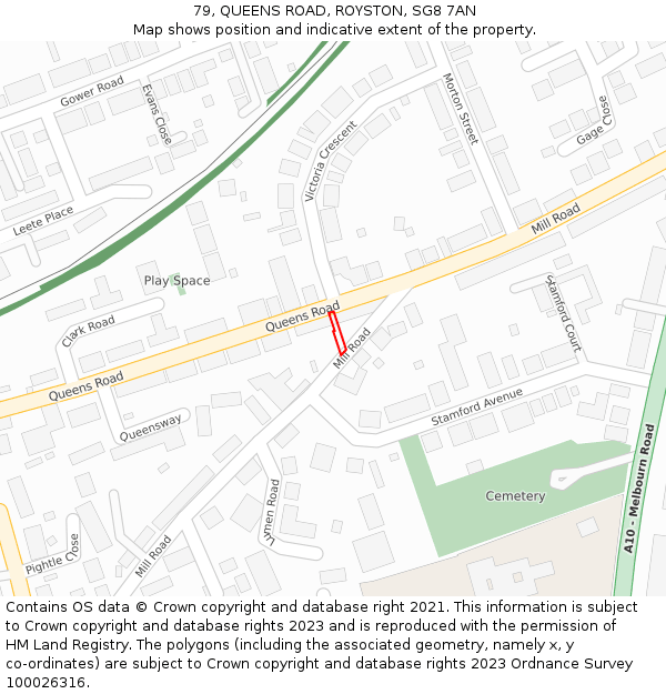 79, QUEENS ROAD, ROYSTON, SG8 7AN: Location map and indicative extent of plot