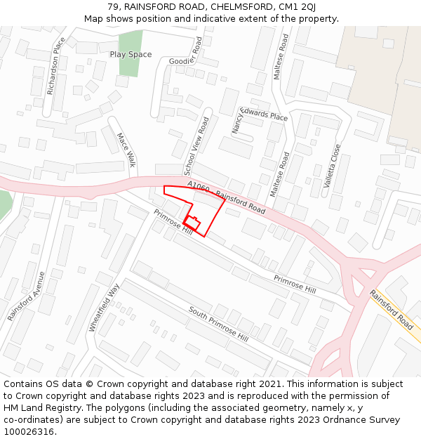 79, RAINSFORD ROAD, CHELMSFORD, CM1 2QJ: Location map and indicative extent of plot