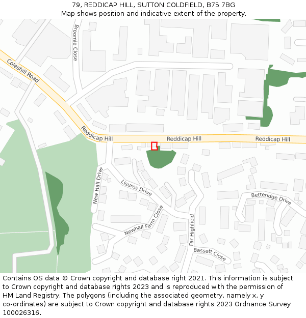 79, REDDICAP HILL, SUTTON COLDFIELD, B75 7BG: Location map and indicative extent of plot