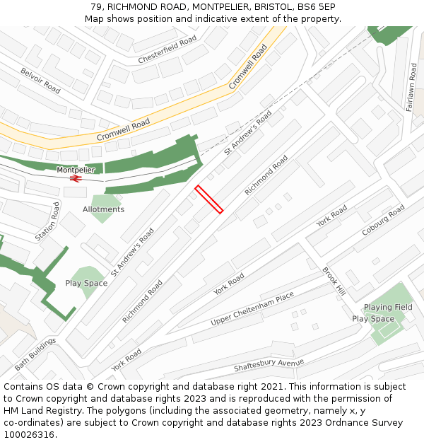 79, RICHMOND ROAD, MONTPELIER, BRISTOL, BS6 5EP: Location map and indicative extent of plot