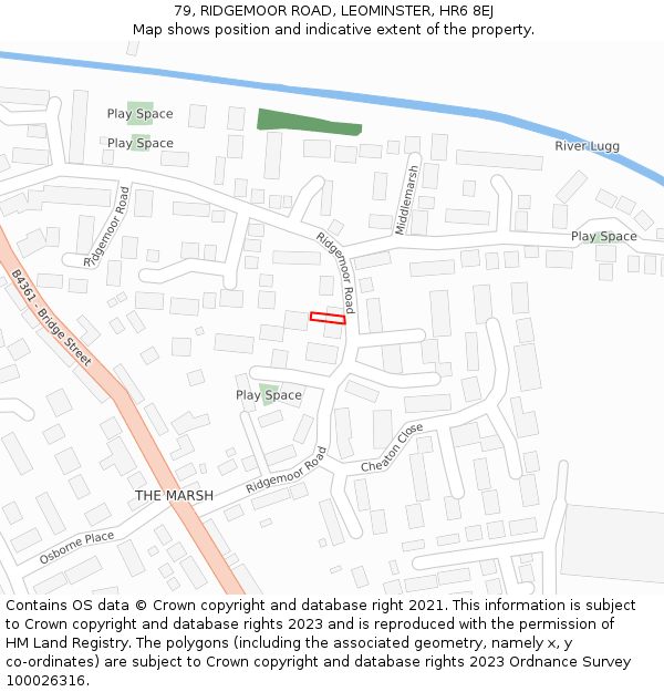 79, RIDGEMOOR ROAD, LEOMINSTER, HR6 8EJ: Location map and indicative extent of plot