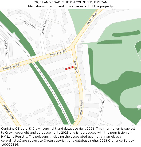 79, RILAND ROAD, SUTTON COLDFIELD, B75 7AN: Location map and indicative extent of plot