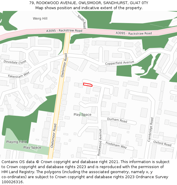 79, ROOKWOOD AVENUE, OWLSMOOR, SANDHURST, GU47 0TY: Location map and indicative extent of plot