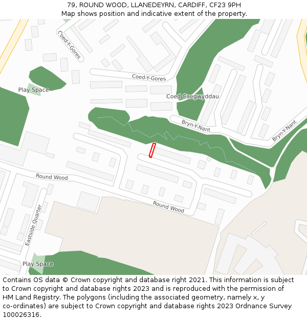 79, ROUND WOOD, LLANEDEYRN, CARDIFF, CF23 9PH: Location map and indicative extent of plot
