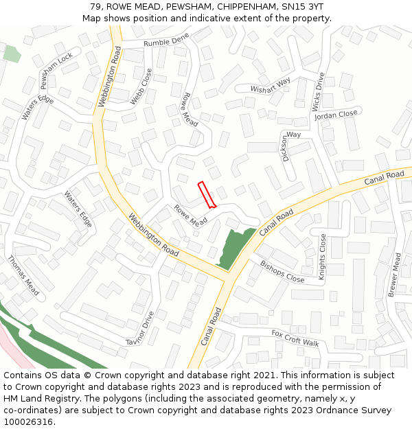 79, ROWE MEAD, PEWSHAM, CHIPPENHAM, SN15 3YT: Location map and indicative extent of plot