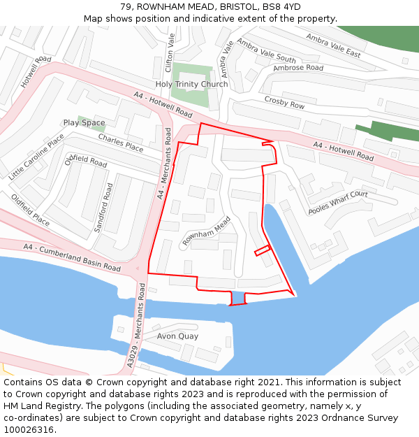 79, ROWNHAM MEAD, BRISTOL, BS8 4YD: Location map and indicative extent of plot