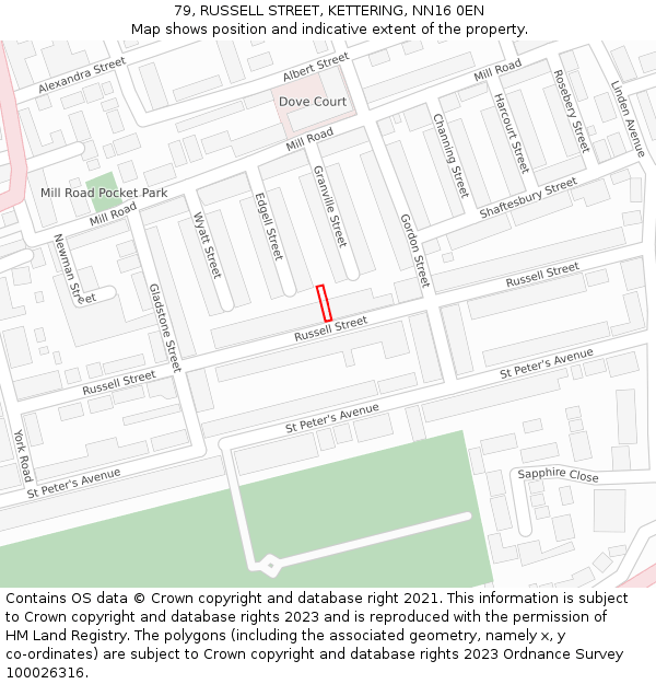 79, RUSSELL STREET, KETTERING, NN16 0EN: Location map and indicative extent of plot