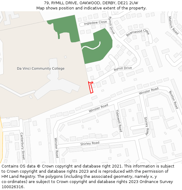 79, RYMILL DRIVE, OAKWOOD, DERBY, DE21 2UW: Location map and indicative extent of plot