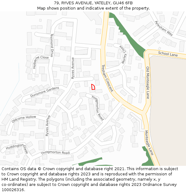 79, RYVES AVENUE, YATELEY, GU46 6FB: Location map and indicative extent of plot
