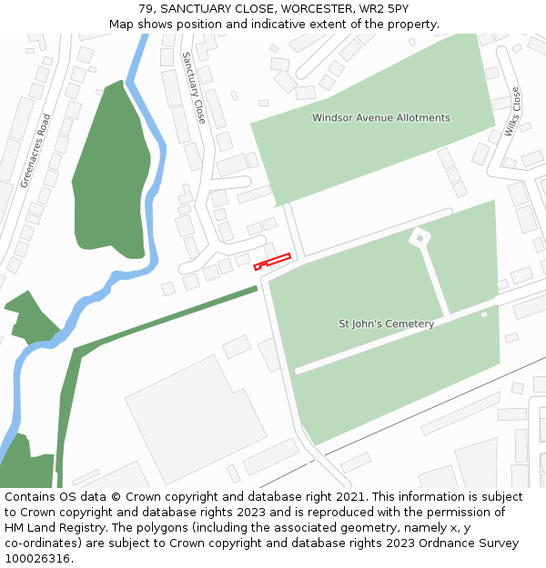 79, SANCTUARY CLOSE, WORCESTER, WR2 5PY: Location map and indicative extent of plot