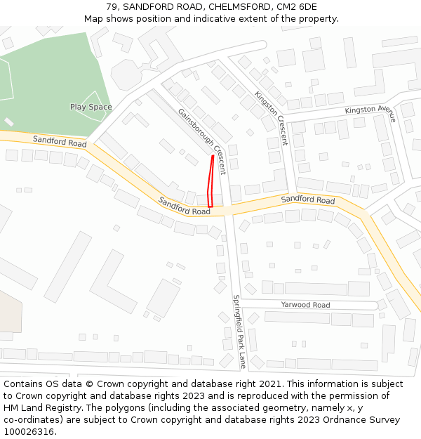 79, SANDFORD ROAD, CHELMSFORD, CM2 6DE: Location map and indicative extent of plot