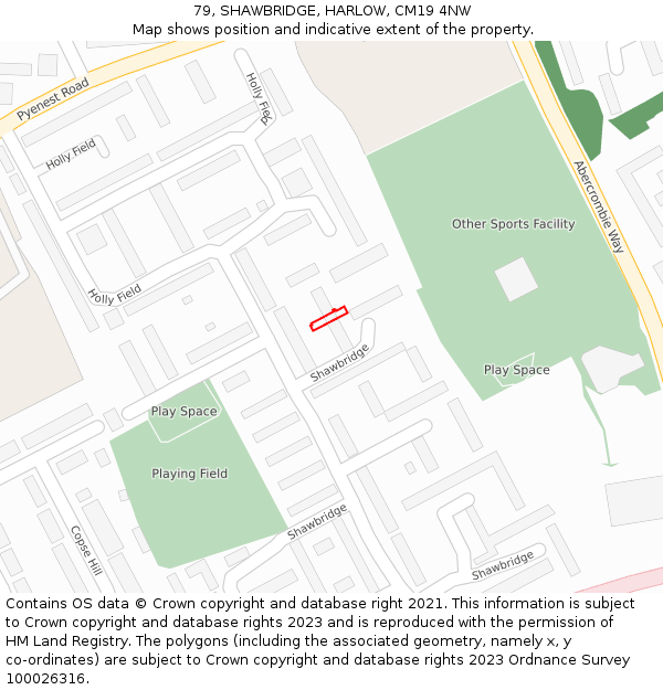 79, SHAWBRIDGE, HARLOW, CM19 4NW: Location map and indicative extent of plot