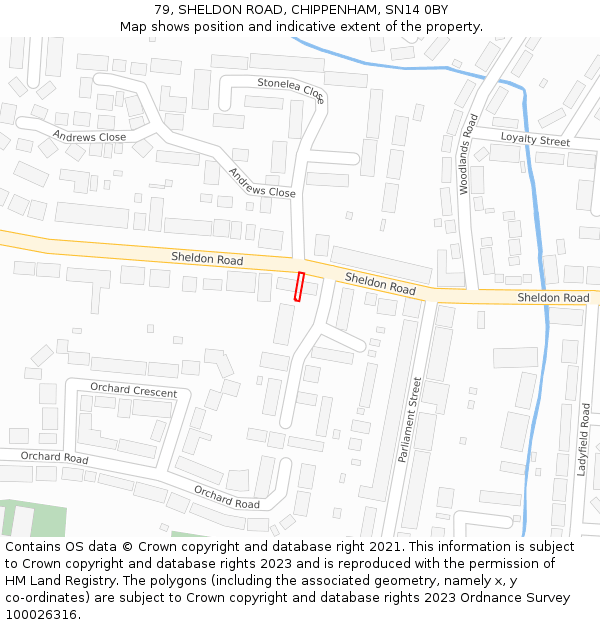 79, SHELDON ROAD, CHIPPENHAM, SN14 0BY: Location map and indicative extent of plot
