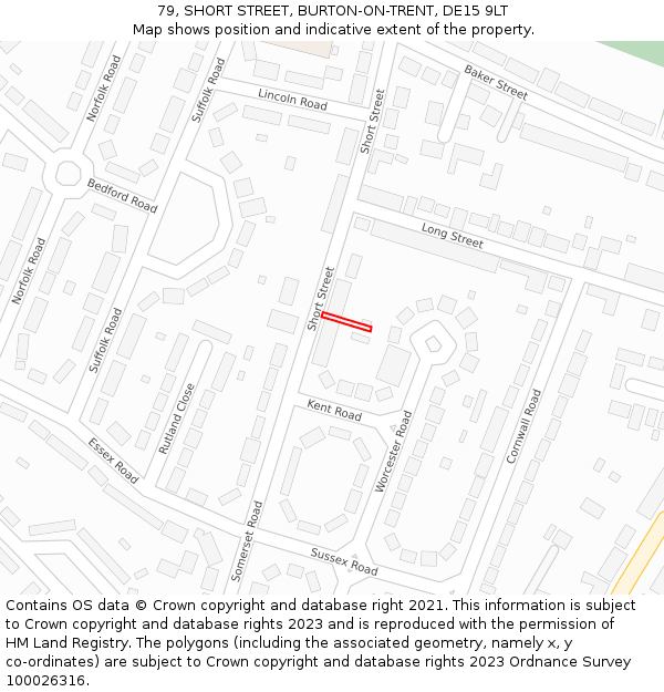 79, SHORT STREET, BURTON-ON-TRENT, DE15 9LT: Location map and indicative extent of plot