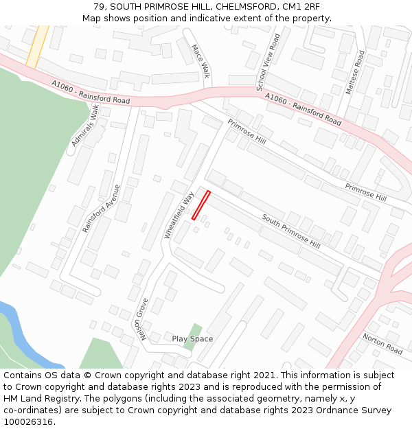79, SOUTH PRIMROSE HILL, CHELMSFORD, CM1 2RF: Location map and indicative extent of plot