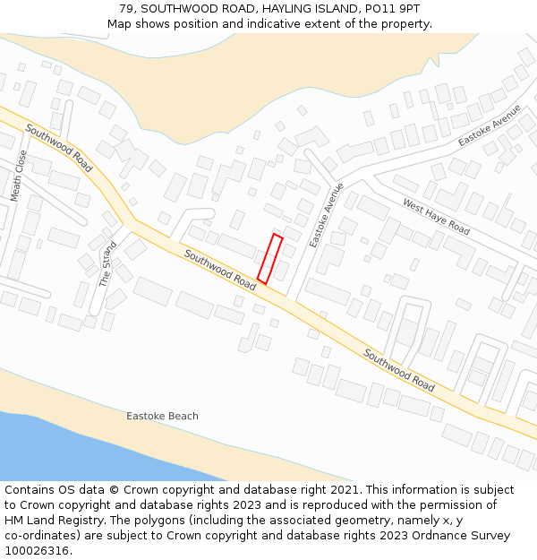 79, SOUTHWOOD ROAD, HAYLING ISLAND, PO11 9PT: Location map and indicative extent of plot