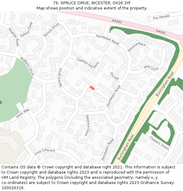 79, SPRUCE DRIVE, BICESTER, OX26 3YF: Location map and indicative extent of plot