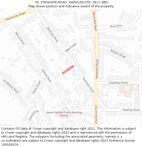 79, STANHOPE ROAD, SWADLINCOTE, DE11 9BG: Location map and indicative extent of plot