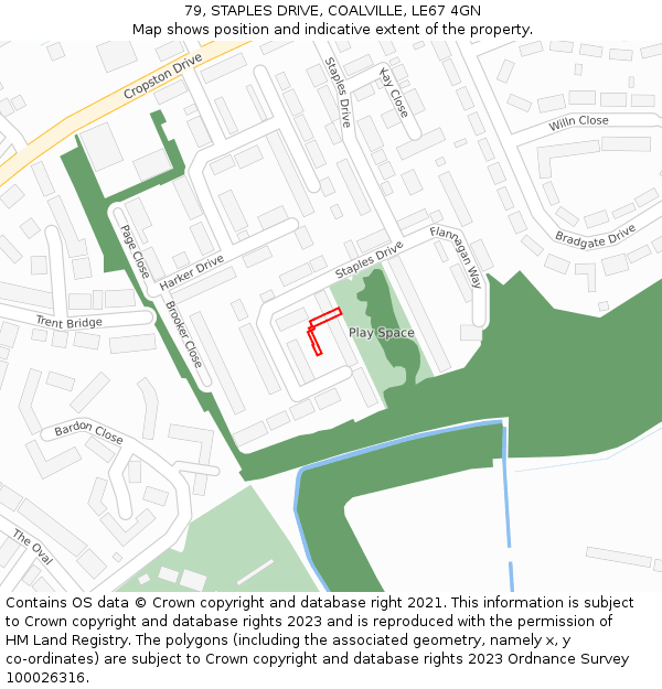 79, STAPLES DRIVE, COALVILLE, LE67 4GN: Location map and indicative extent of plot