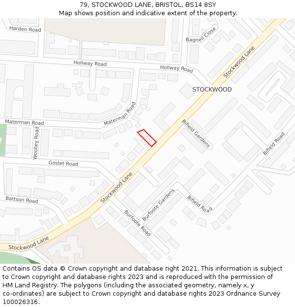 79, STOCKWOOD LANE, BRISTOL, BS14 8SY: Location map and indicative extent of plot