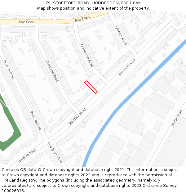 79, STORTFORD ROAD, HODDESDON, EN11 0AN: Location map and indicative extent of plot