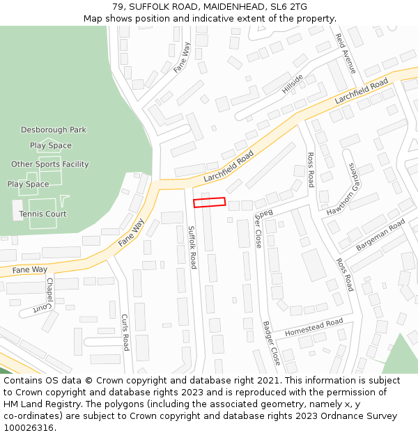 79, SUFFOLK ROAD, MAIDENHEAD, SL6 2TG: Location map and indicative extent of plot