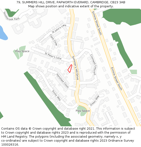 79, SUMMERS HILL DRIVE, PAPWORTH EVERARD, CAMBRIDGE, CB23 3AB: Location map and indicative extent of plot