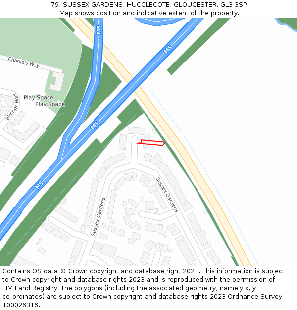 79, SUSSEX GARDENS, HUCCLECOTE, GLOUCESTER, GL3 3SP: Location map and indicative extent of plot