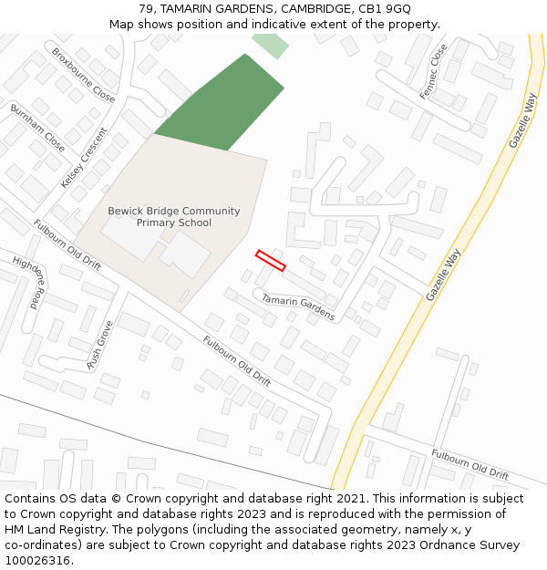 79, TAMARIN GARDENS, CAMBRIDGE, CB1 9GQ: Location map and indicative extent of plot