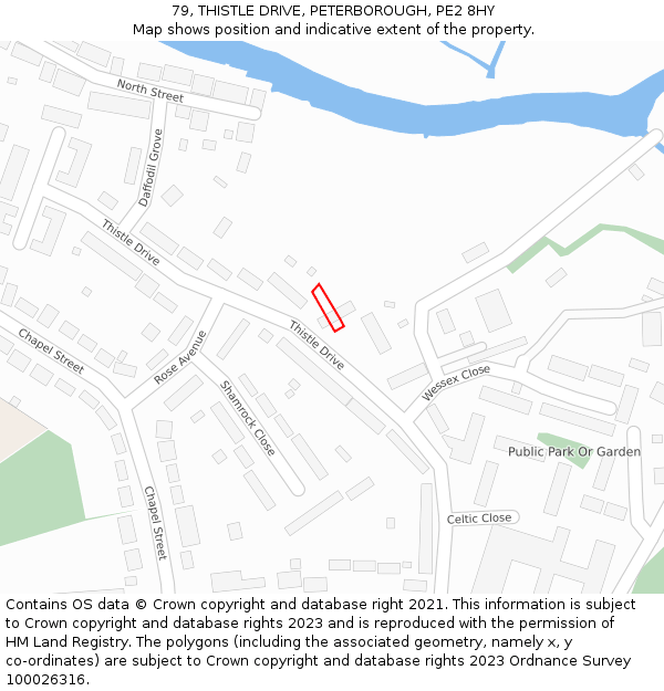 79, THISTLE DRIVE, PETERBOROUGH, PE2 8HY: Location map and indicative extent of plot