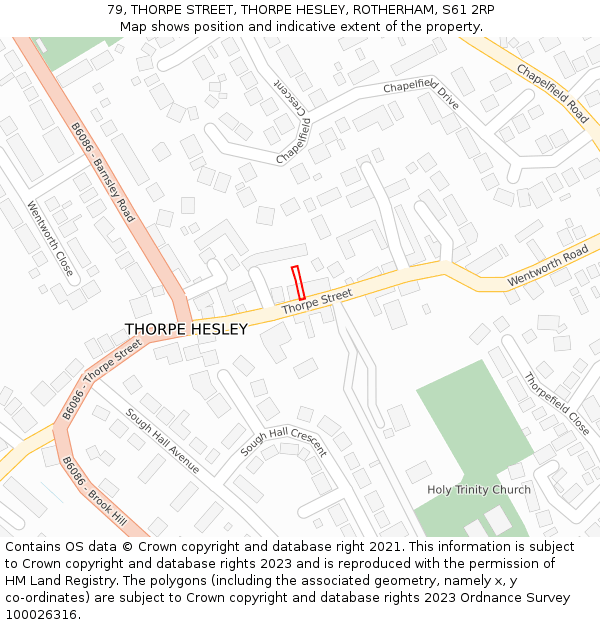 79, THORPE STREET, THORPE HESLEY, ROTHERHAM, S61 2RP: Location map and indicative extent of plot