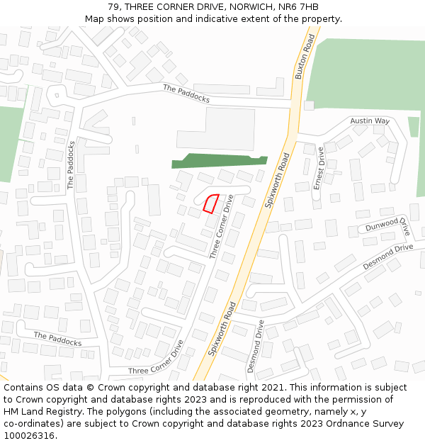 79, THREE CORNER DRIVE, NORWICH, NR6 7HB: Location map and indicative extent of plot