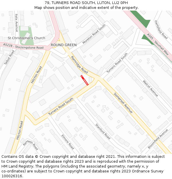 79, TURNERS ROAD SOUTH, LUTON, LU2 0PH: Location map and indicative extent of plot