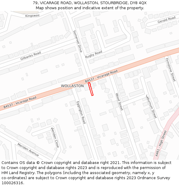 79, VICARAGE ROAD, WOLLASTON, STOURBRIDGE, DY8 4QX: Location map and indicative extent of plot