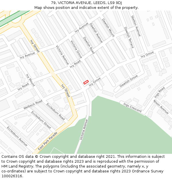 79, VICTORIA AVENUE, LEEDS, LS9 9DJ: Location map and indicative extent of plot