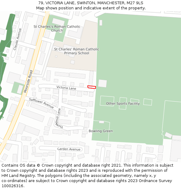79, VICTORIA LANE, SWINTON, MANCHESTER, M27 9LS: Location map and indicative extent of plot